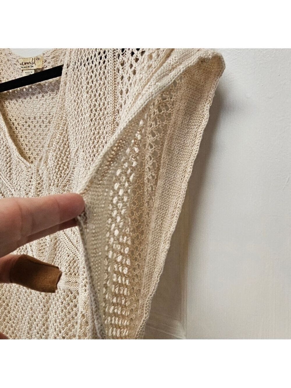 One World Beige Knit Poncho with Fringe Size 2XL - Picture 5 of 7
